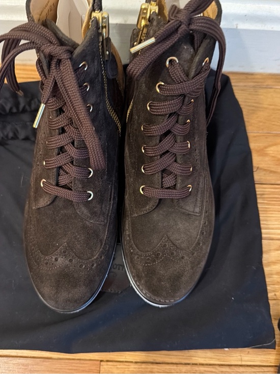 The Office Of Angela Scott Shoes - Never worn Office of Angela Scott Dark Brown Suede Wingtip Lace-Up Boots size 5
